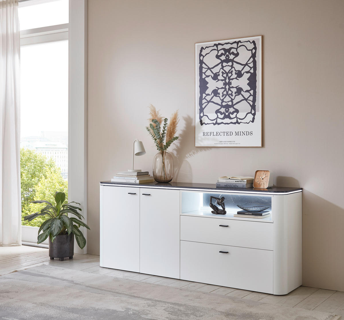 SIDEBOARD Weiß, Dunkelgrau  199/84,6/42,4 cm  - Dunkelgrau/Schwarz, Design, Holzwerkstoff/Kunststoff (199/84,6/42,4cm) - Xora