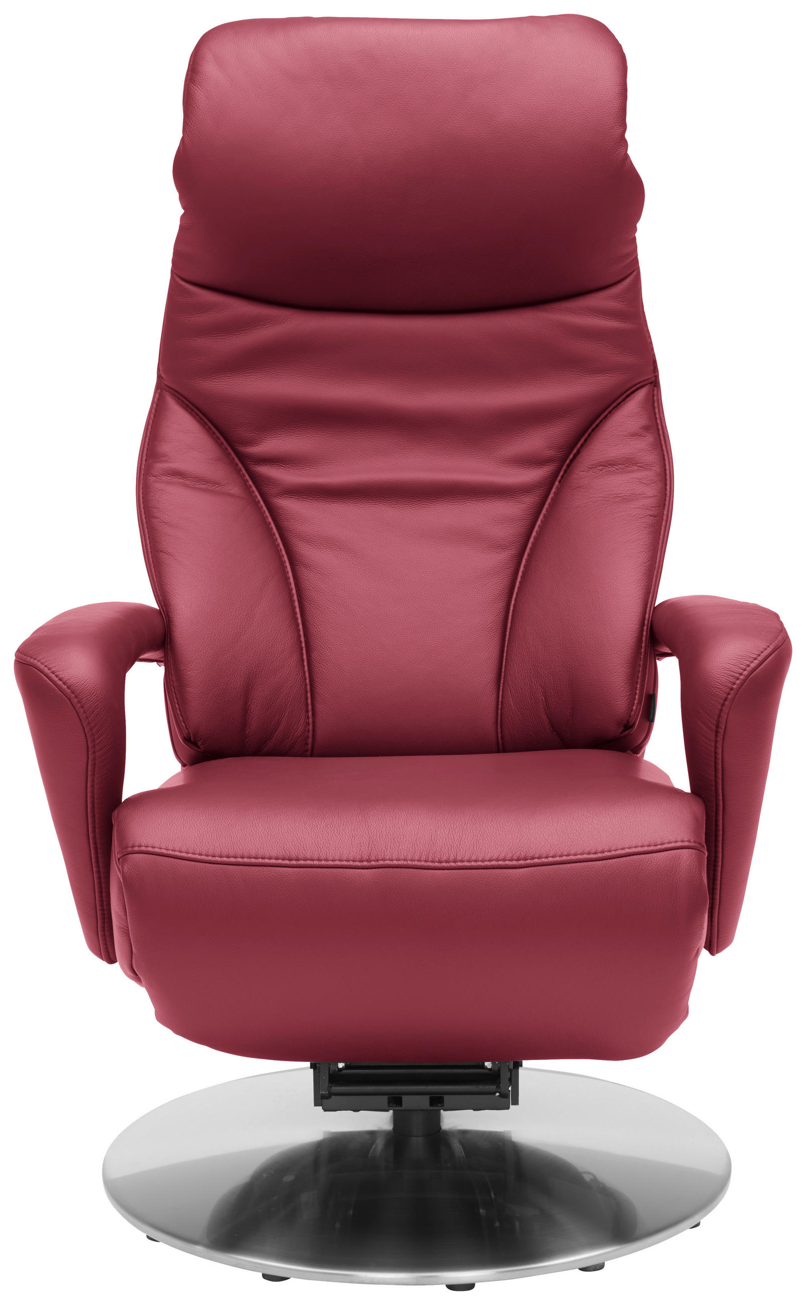 RELAXSESSEL Echtleder Nackenstütze, Relaxfunktion, Kopfteilverstellung, Fußteilverstellung    - Edelstahlfarben/Bordeaux, Design, Leder/Metall (75/117/88cm) - Dieter Knoll