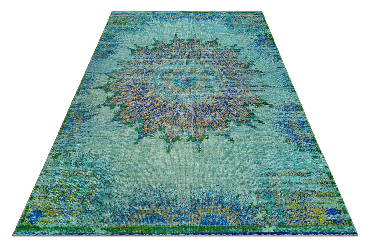 FLACHWEBETEPPICH  Wohnzimmer 200/300 cm Rooftop Grau, Grün, Türkis rechteckig  - Türkis/Grau, Basics, Textil (200/300cm) - WECON HOME