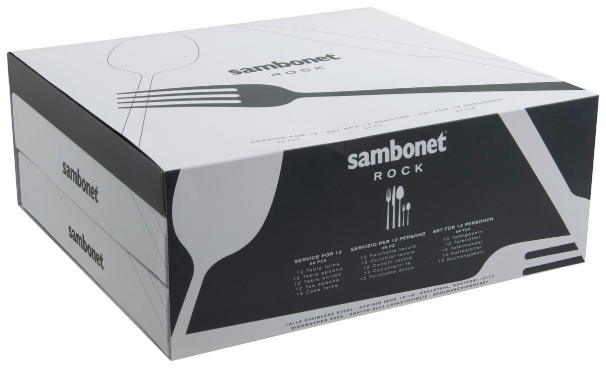 BESTECKSET ROCK  60-teilig  - Edelstahlfarben, Basics, Metall - Sambonet