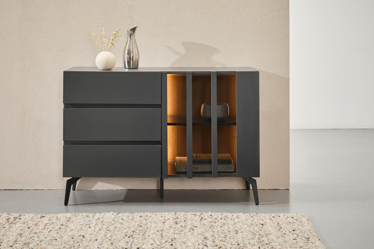 KOMMODE  in 110/76,3/41,5 cm  - Schwarz/Grau, Design, Glas/Holzwerkstoff (110/76,3/41,5cm) - Novel