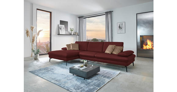 ECKSOFA in Echtleder Rot  - Rot/Schwarz, Design, Leder/Metall (157/325cm) - Dieter Knoll