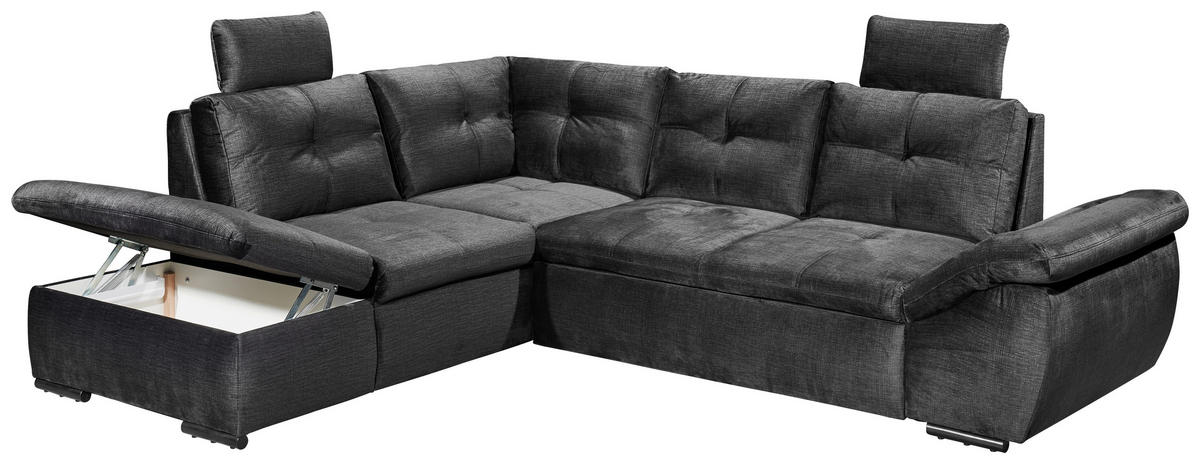 ECKSOFA in Mikrovelours Schwarz  - Schwarz, Konventionell, Kunststoff/Textil (217/265cm) - Carryhome