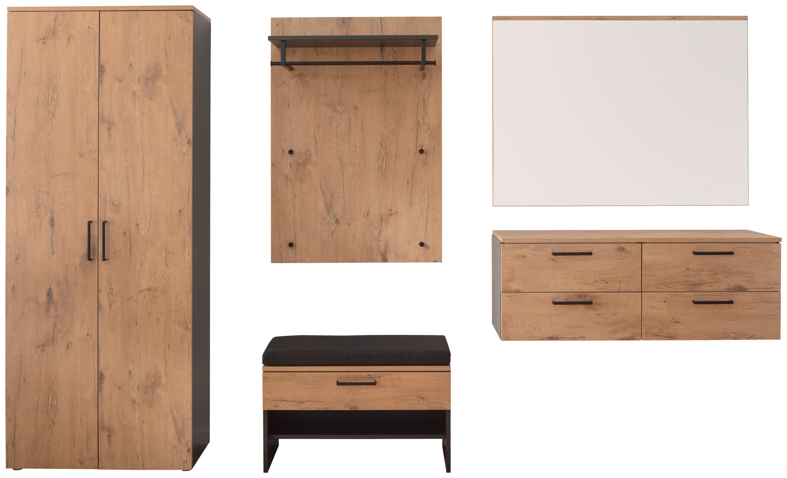 GARDEROBE 6-teilig  in 300/200/38 cm  - Eichefarben/Anthrazit, Konventionell, Holzwerkstoff (300/200/38cm) - Moderano