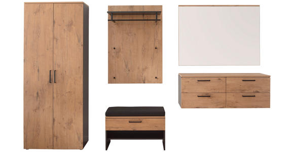 GARDEROBE 6-teilig in 300/200/38 cm - Eichefarben/Anthrazit, KONVENTIONELL, Holzwerkstoff (300/200/38cm) - Moderano