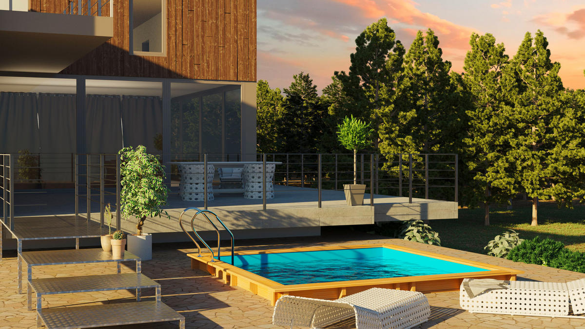 POOL-SET 2024 305/305/119 cm  - Kieferfarben, KONVENTIONELL, Holz (305/305/119cm) - Gre