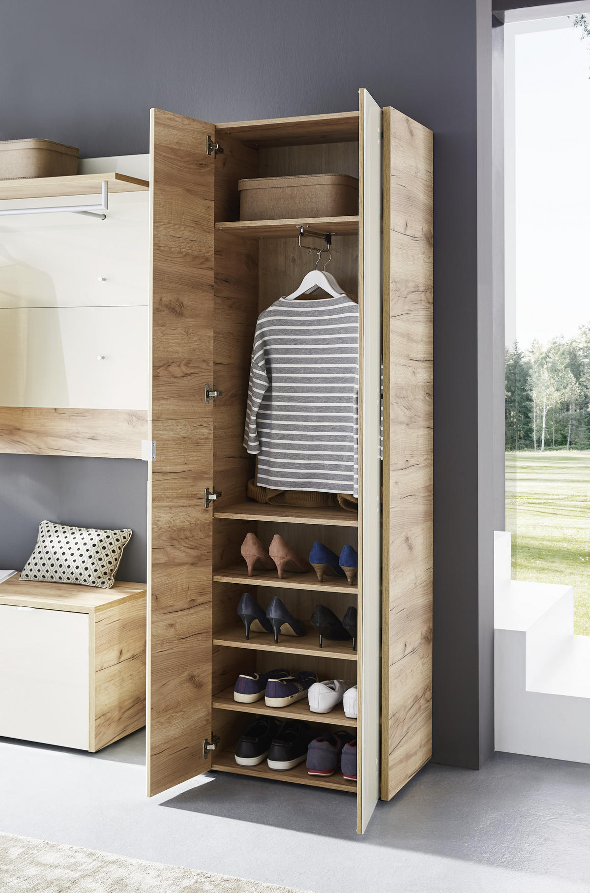 GARDEROBENSCHRANK  in 62/199/40 cm  - Kaschmir/Eichefarben, Design, Glas/Holzwerkstoff (62/199/40cm) - Voleo