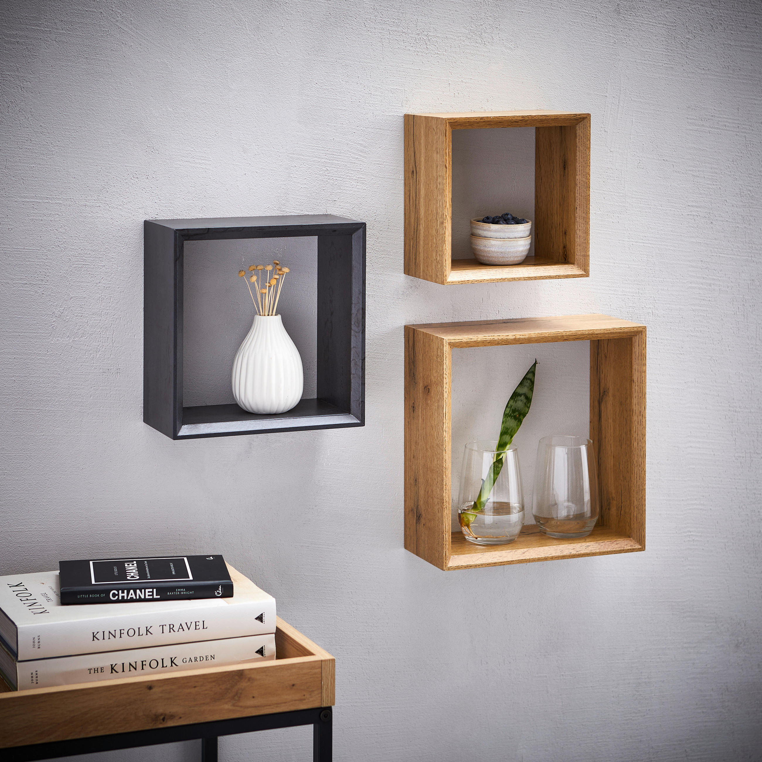 WANDREGALSET 3-teilig Anthrazit, Eiche Wotan  - Anthrazit/Eiche Wotan, Basics, Holzwerkstoff (20-28/20-28/11,8cm) - Carryhome