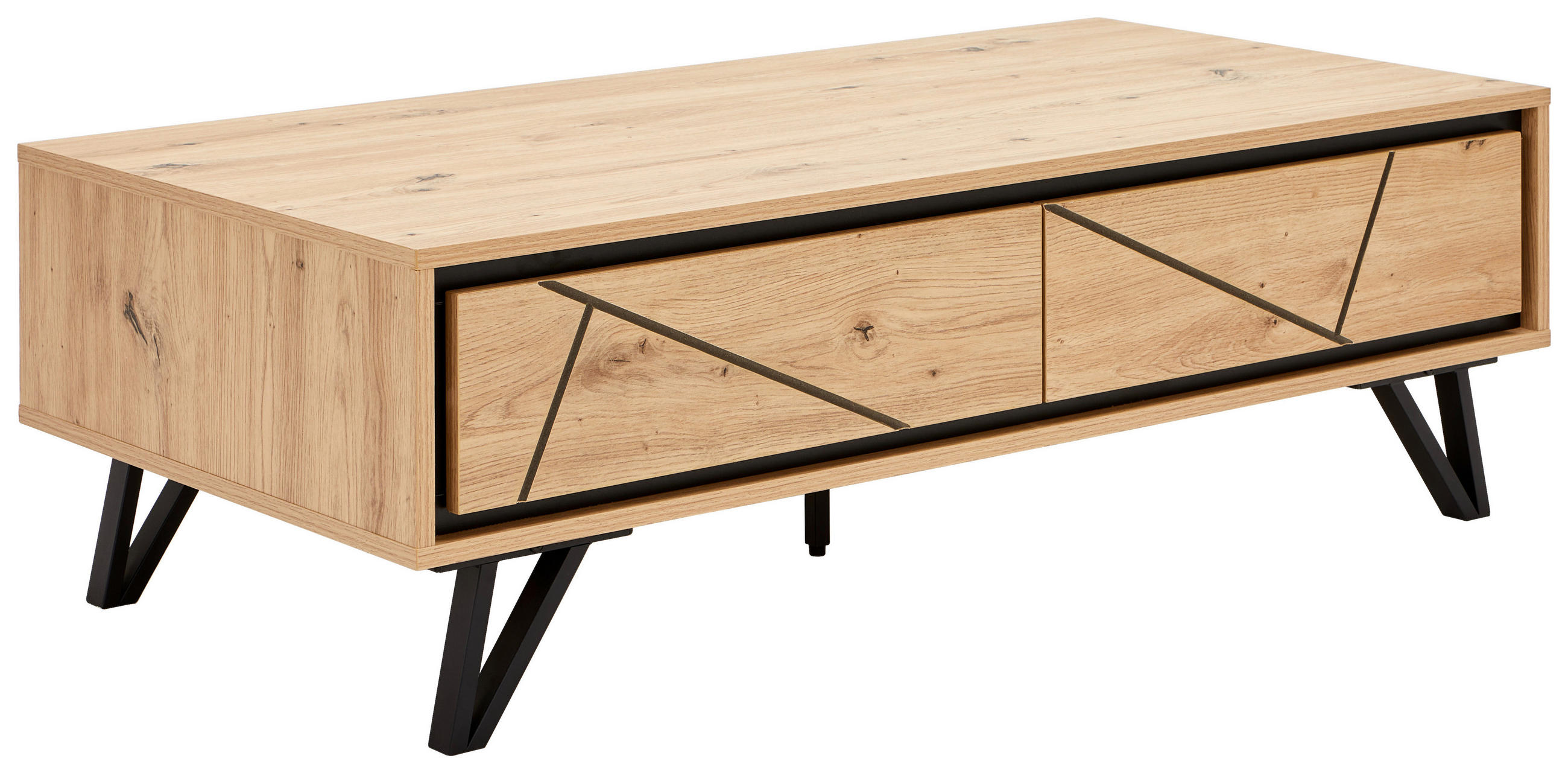 COUCHTISCH rechteckig Schwarz, Eichefarben  - Eichefarben/Schwarz, LIFESTYLE, Holzwerkstoff/Metall (120/60/38cm) - MID.YOU