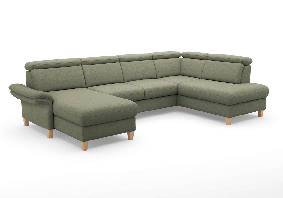 WOHNLANDSCHAFT GLENDALE E in Flachgewebe Olivgrün  - Eichefarben/Olivgrün, KONVENTIONELL, Holz/Textil (166/321/193cm) - Sit & More