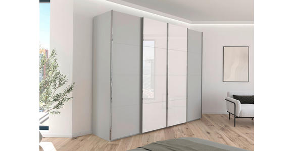 SCHWEBETÜRENSCHRANK 271/223/68 cm 4-türig Grau, Weiß  - Chromfarben/Weiß, KONVENTIONELL, Glas/Holzwerkstoff (271/223/68cm) - Novel