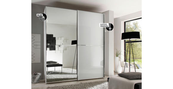 SCHWEBETÜRENSCHRANK in - Chromfarben, Design, Glas/Holzwerkstoff (225/225/68cm) - Moderano