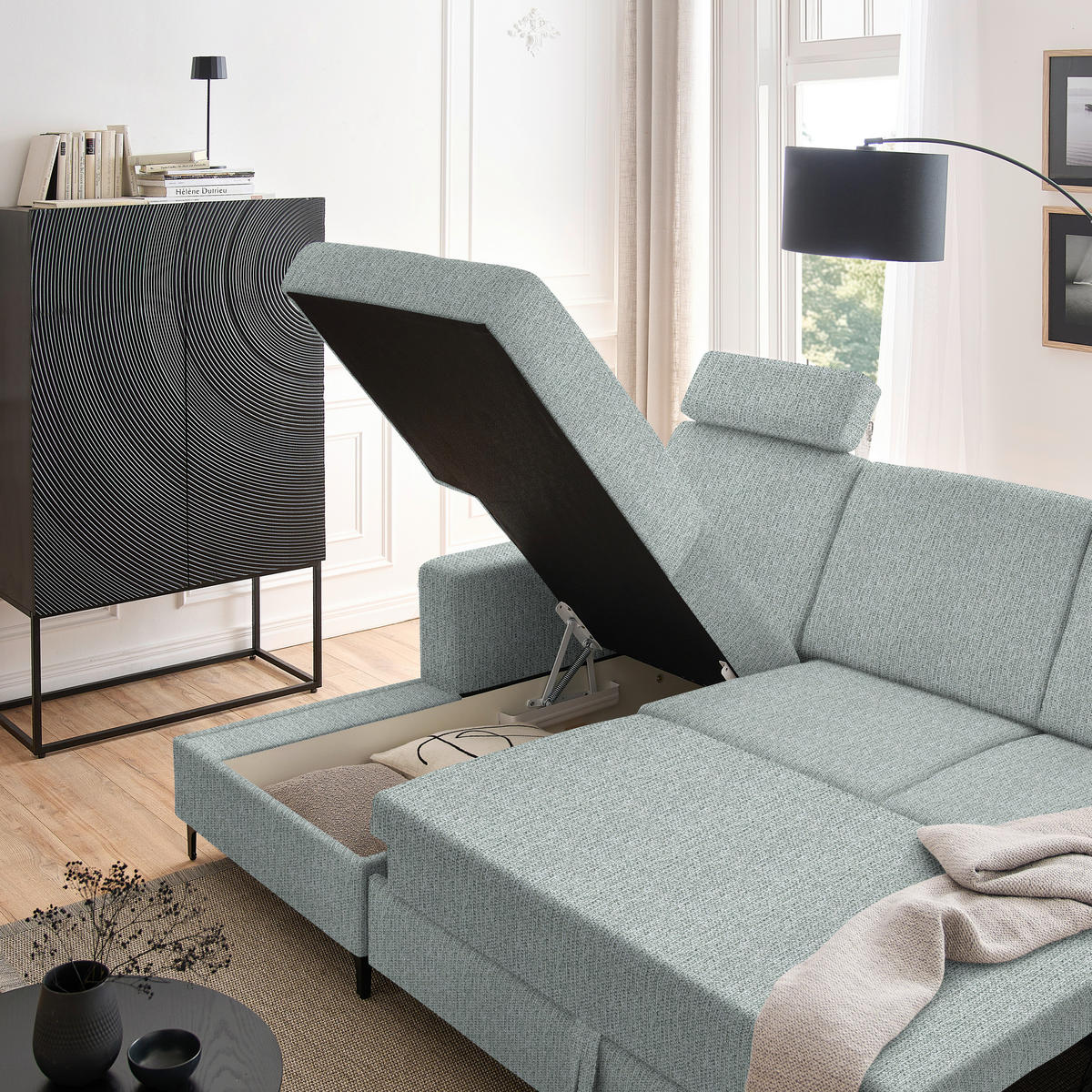 ECKSOFA in Webstoff Grau  - Schwarz/Grau, Konventionell, Textil/Metall (167/247cm) - Stylife