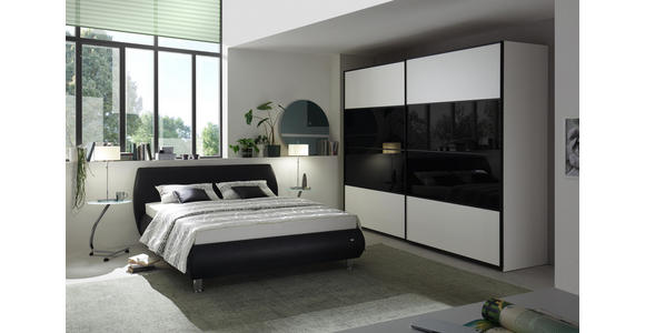 SCHWEBETÜRENSCHRANK in Schwarz, Weiß - Schwarz/Weiß, Design, Glas/Holzwerkstoff (320/235/68cm) - Cantus