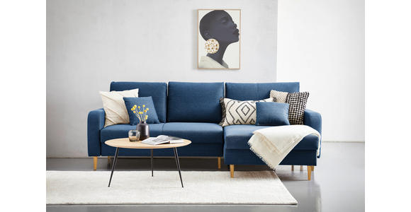 ECKSOFA in Flachgewebe Dunkelblau - Eiche Wotan/Dunkelblau, KONVENTIONELL, Holz/Textil (255/157cm) - Carryhome