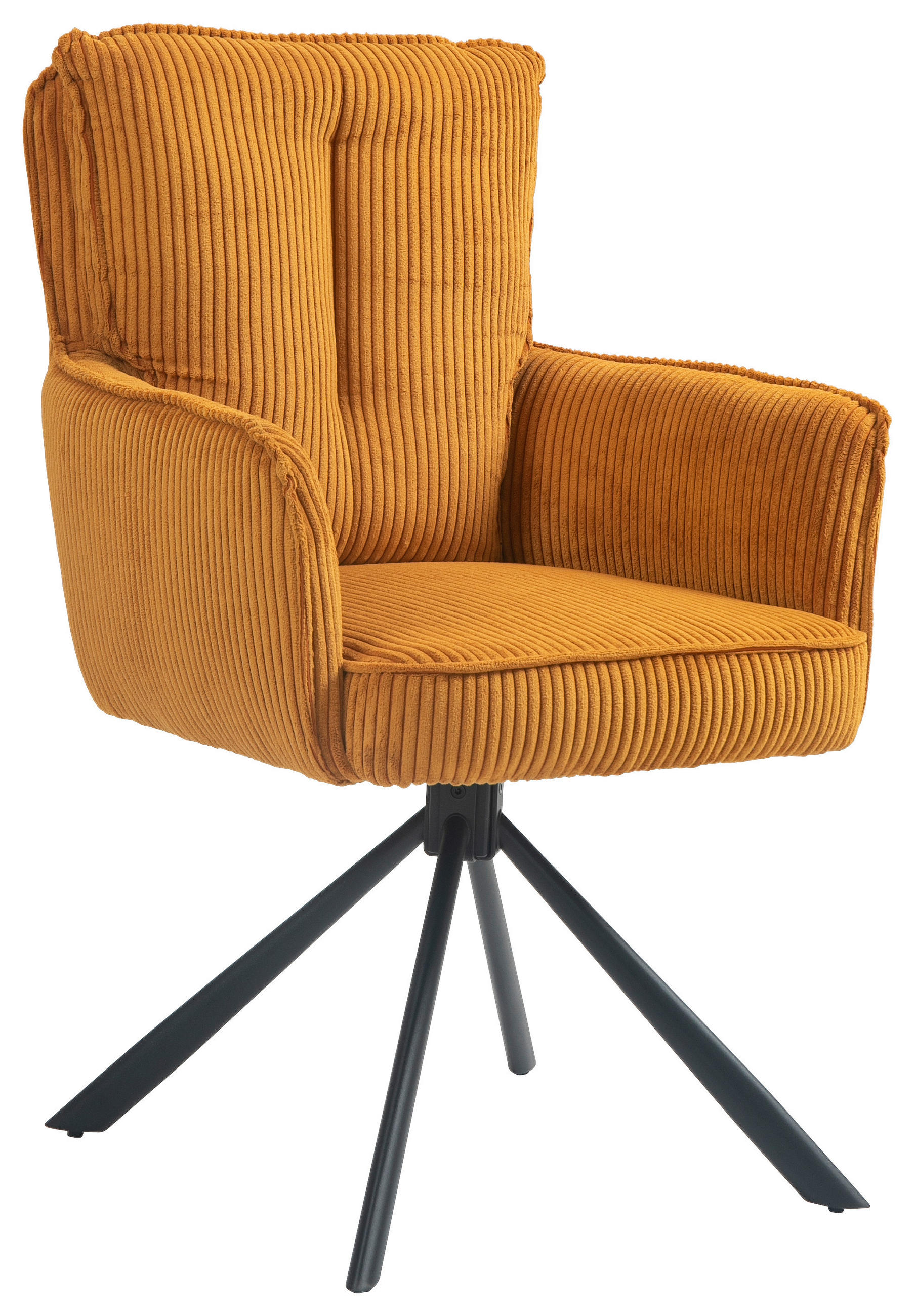 ARMLEHNSTUHL  Stoffauswahl, Sitzfläche 180° drehbar Cord  - Currygelb/Schwarz, Design, Textil/Metall (62/95/67cm) - Novel