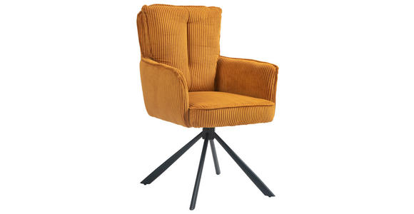 ARMLEHNSTUHL  Stoffauswahl, Sitzfläche 180° drehbar Cord  - Currygelb/Schwarz, Design, Textil/Metall (62/95/67cm) - Novel