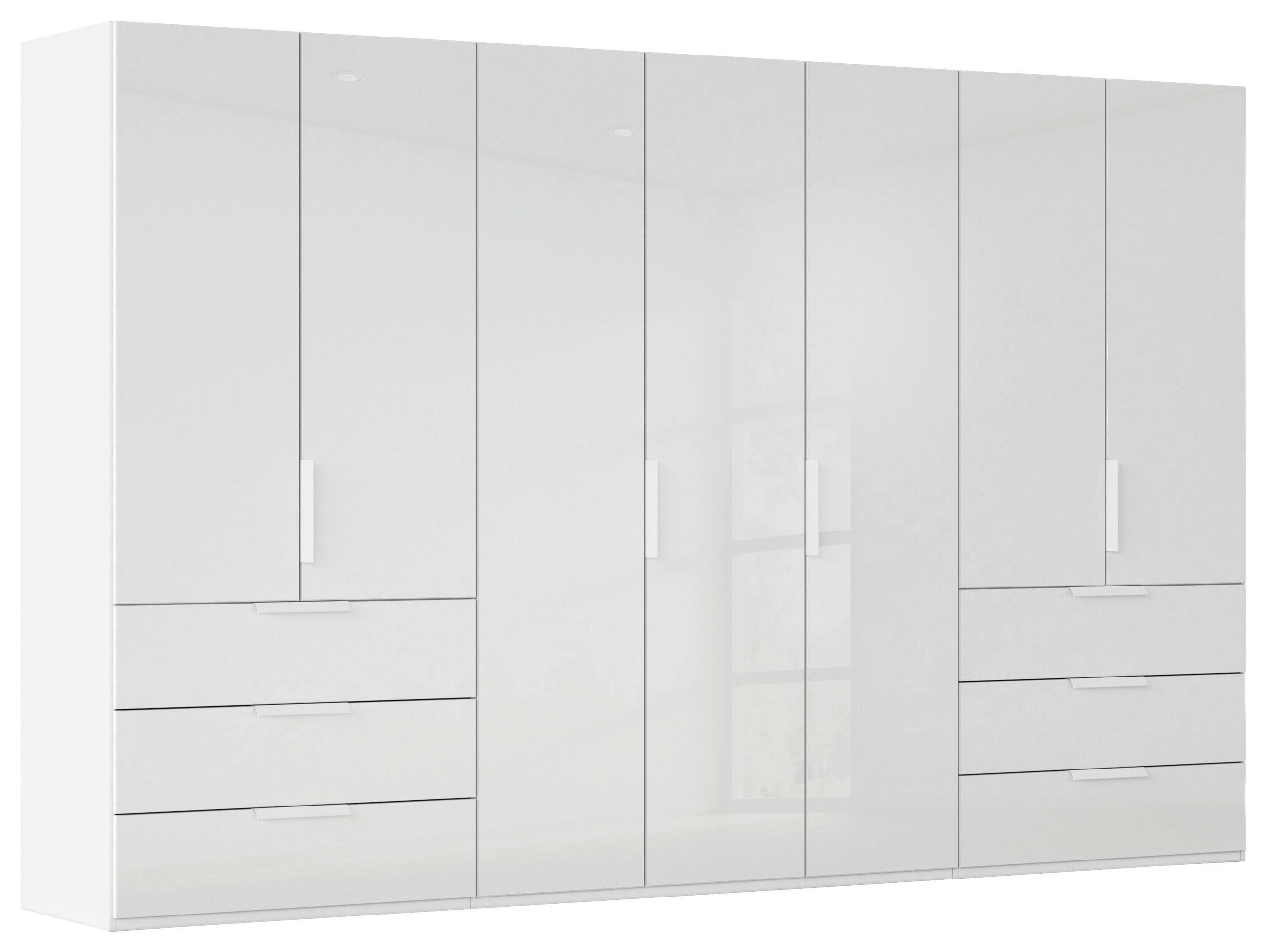DREHTÜRENSCHRANK 350/223/61 cm,  in Weiß, 7-türig  - Weiß, Basics, Glas/Holzwerkstoff (350/223/61cm) - Novel