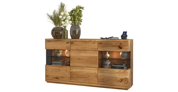 SIDEBOARD Eichefarben  181/95/38 cm  - Eichefarben/Schwarz, Natur, Glas/Holz (181/95/38cm) - Linea Natura