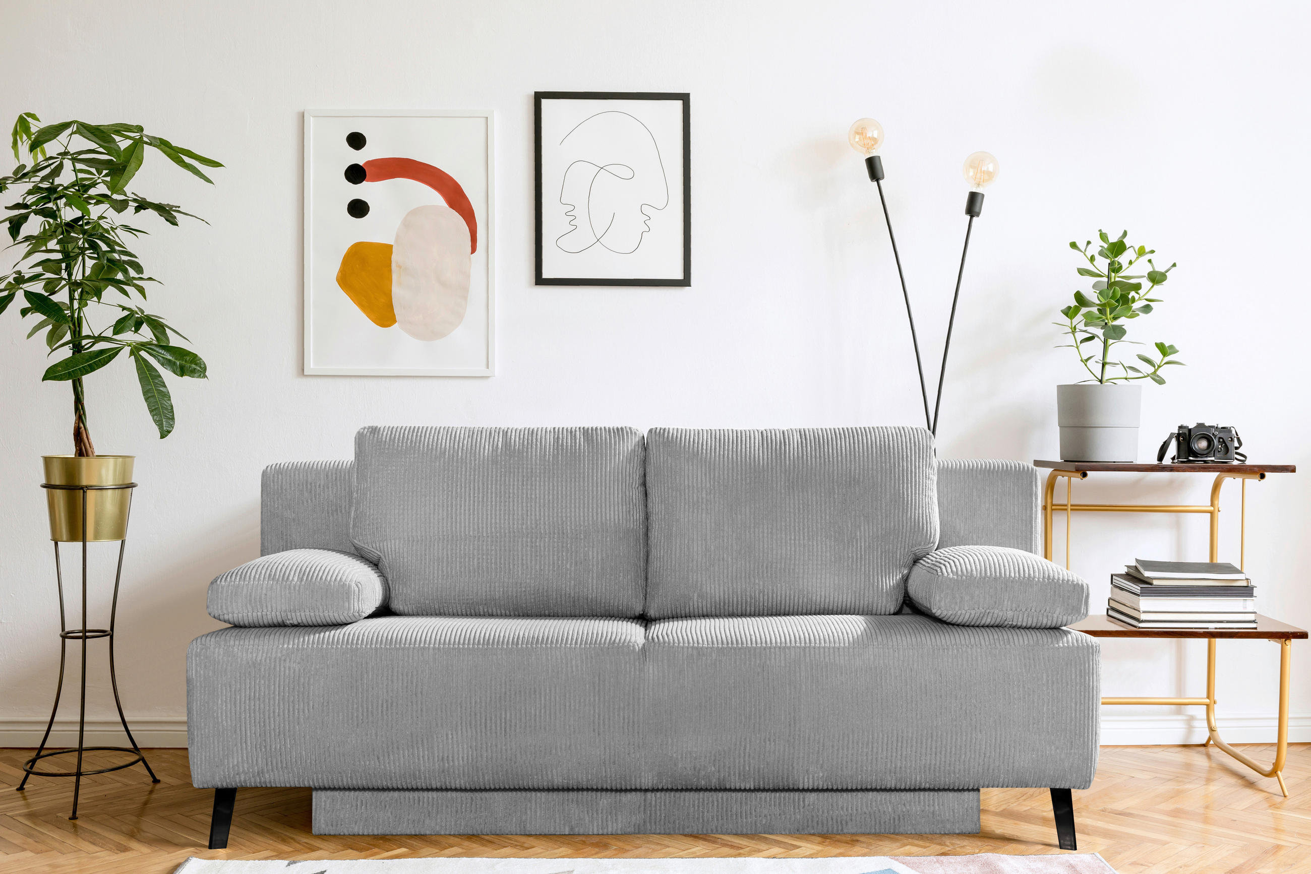 SCHLAFSOFA in Cord Hellgrau  - Hellgrau/Schwarz, Design, Textil/Metall (197/92/88cm) - Novel