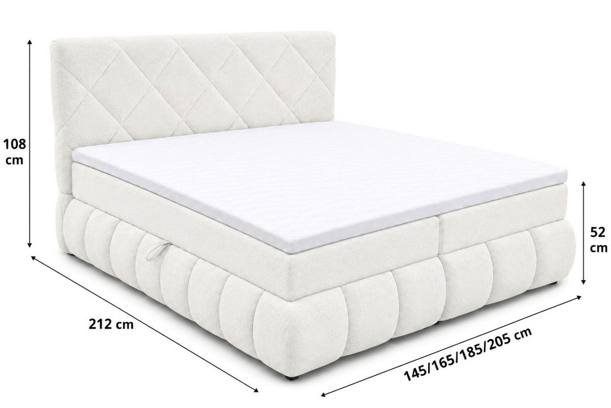 BOXBETT 180/200 cm,  in Beige, gepolstertes Kopfteil, Bettkasten, Topper, Matratzen, H3 + H3 = fest  - Beige/Schwarz, Design, Kunststoff/Textil (180/200cm) - Chameo