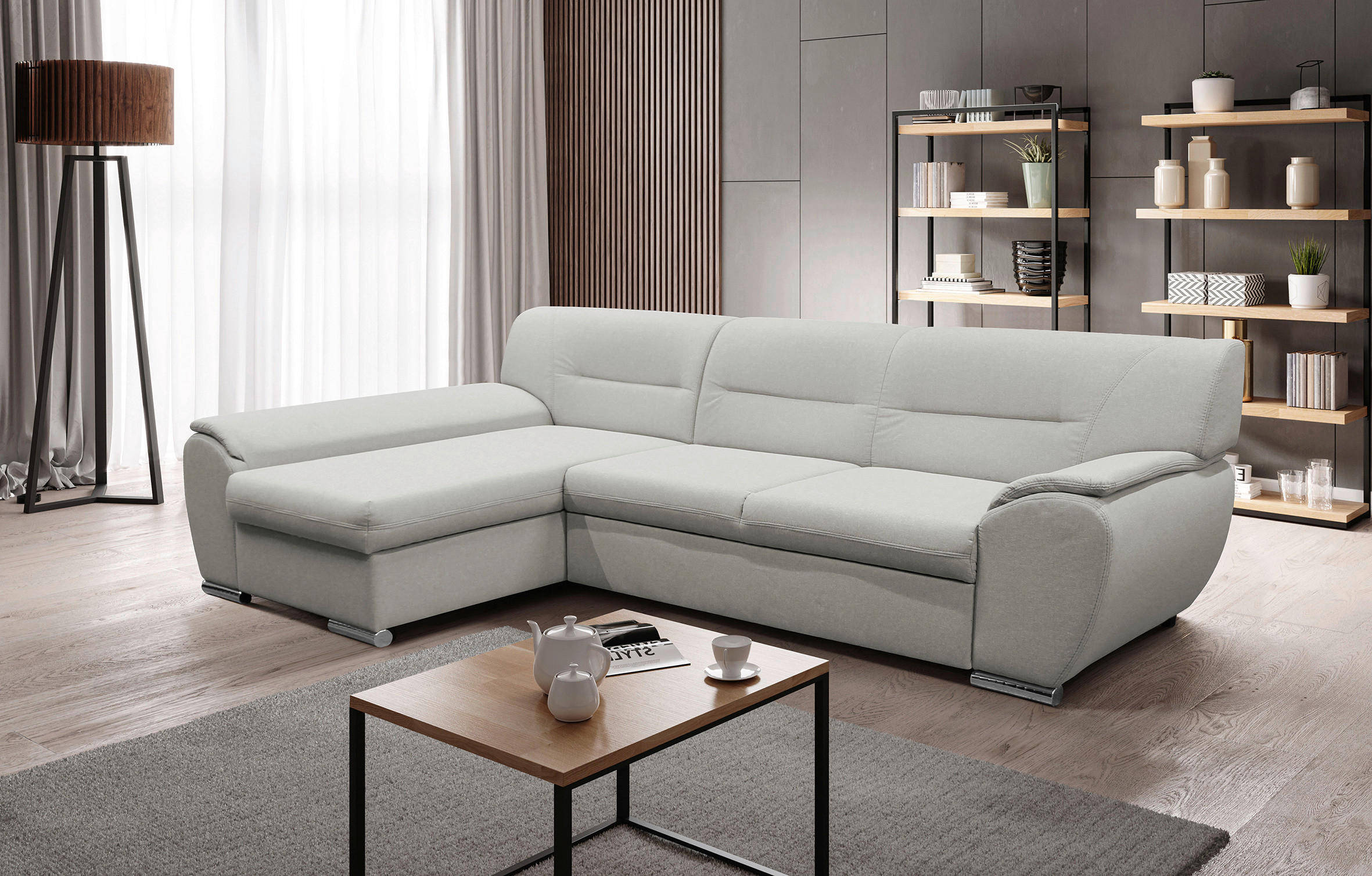ECKSOFA Beige Flachgewebe  - Beige/Silberfarben, Design, Kunststoff/Textil (167/281cm) - MID.YOU