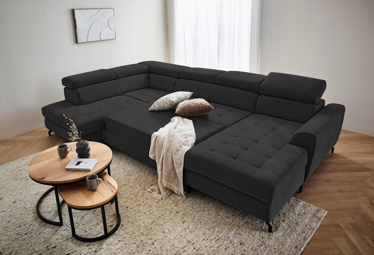 WOHNLANDSCHAFT Anthrazit Struktur  - Anthrazit/Schwarz, Design, Textil/Metall (203/327/177cm) - Stylife