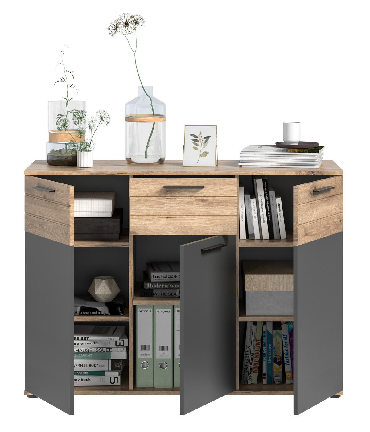 KOMMODE  in 120/87/40 cm  - Eichefarben/Grau, Holzwerkstoff/Kunststoff (120/87/40cm) - MID.YOU