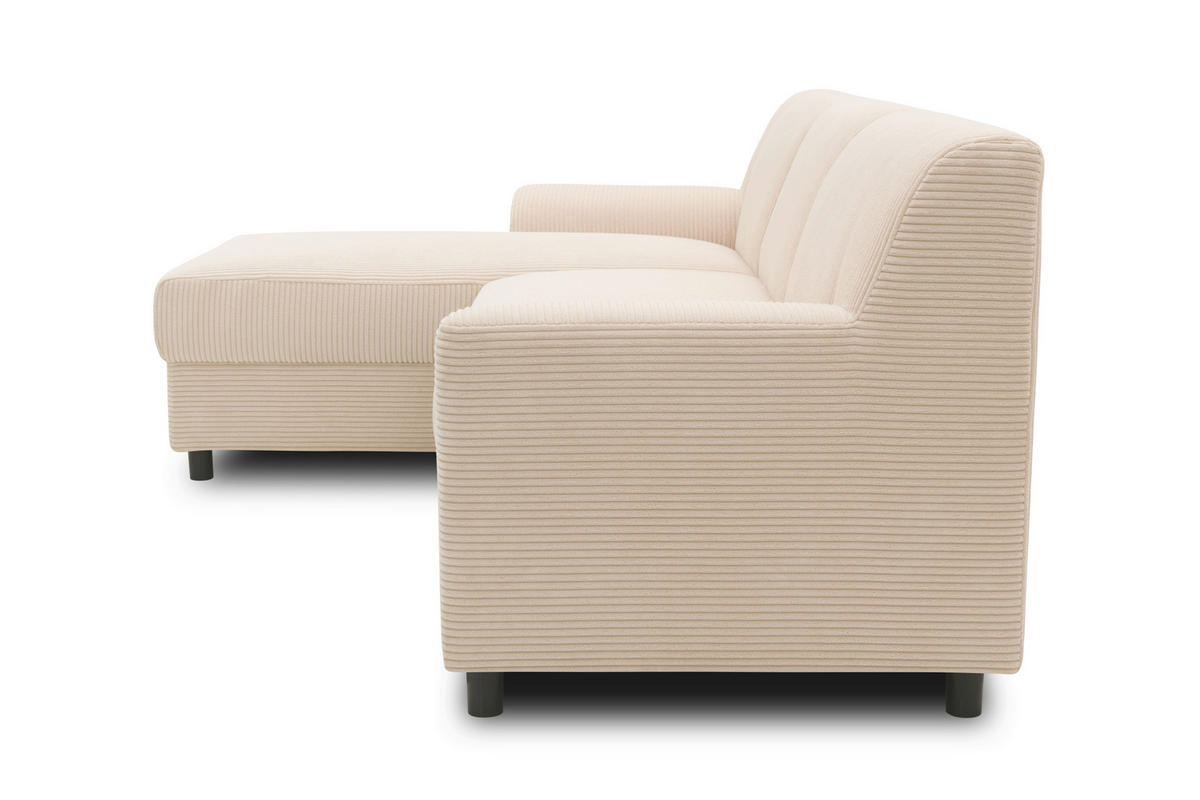 ECKSCHLAFSOFA  CAPRI 2 Creme Cord  - Creme/Schwarz, Basics, Kunststoff/Textil (146/241cm) - MID.YOU