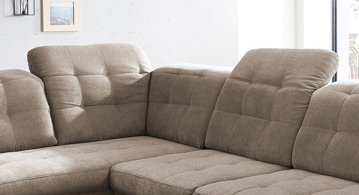 WOHNLANDSCHAFT in Mikrofaser Taupe  - Taupe/Chromfarben, Design, Kunststoff/Textil (212/330/169cm) - Livetastic