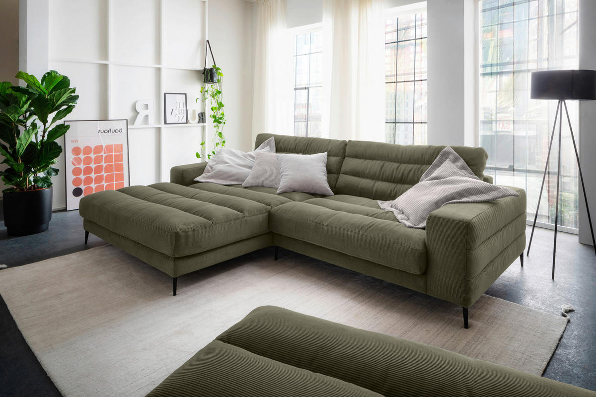 ROHOVÁ SEDAČKA, textil, kompozitní dřevo, olivově zelená - černá/olivově zelená, Design, kov/kompozitní dřevo (207/293cm) - Dieter Knoll