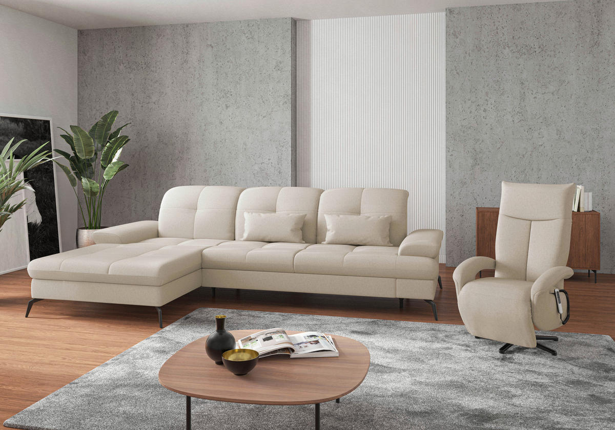 ECKSOFA Creme Flachgewebe  - Creme/Schwarz, KONVENTIONELL, Textil/Metall (185/279cm) - Sit & More
