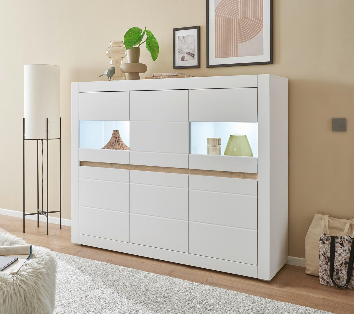 HIGHBOARD , 165/132/42 cm,  - Eichefarben/Silberfarben, Design, Holzwerkstoff/Kunststoff (165/132/42cm) - MID.YOU