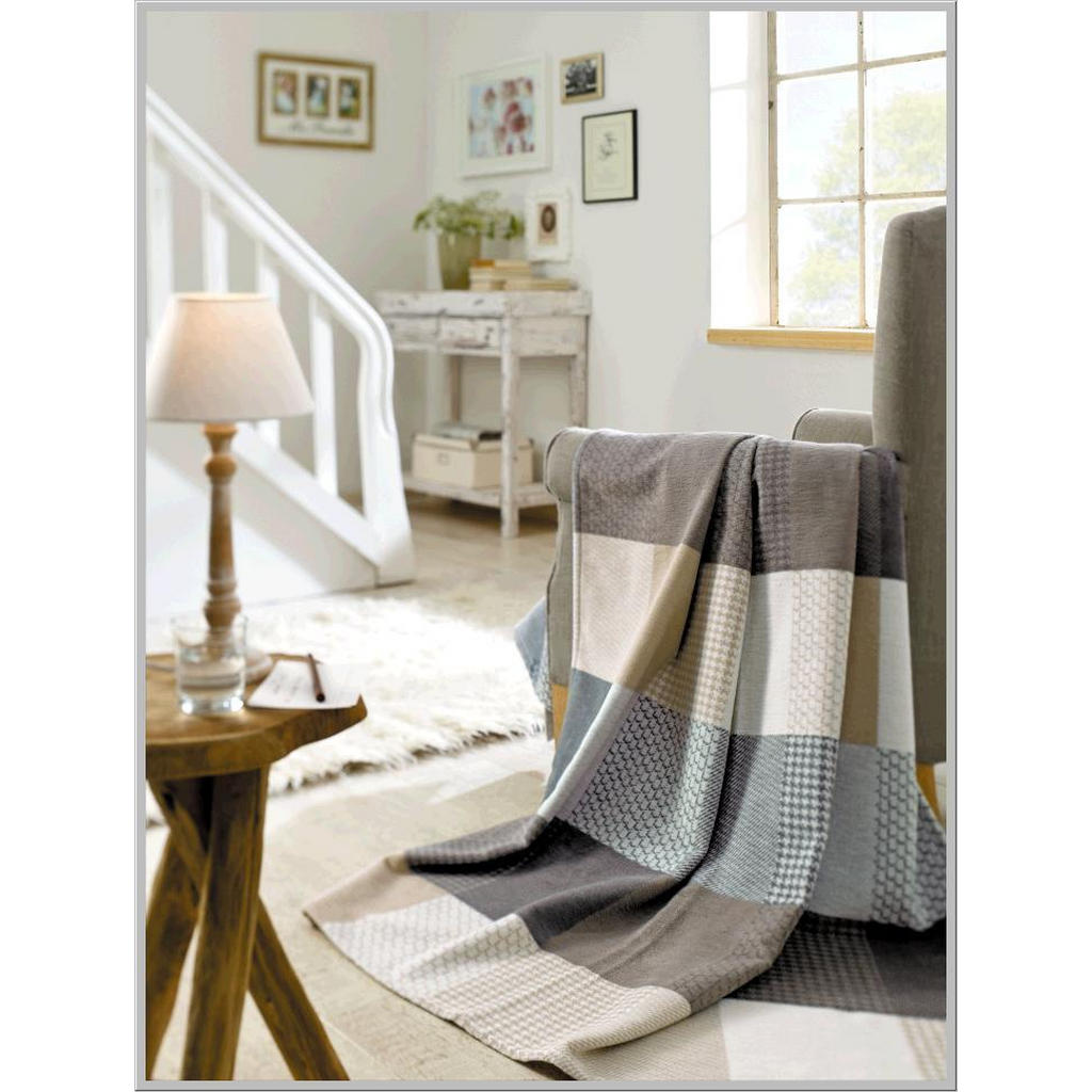Thumbnail - Bio:Vio Wohndecke Cottona Natura, Braun, Grau, Beige, Textil, Karo, 140x200 cm, Made in Germany, Oeko-Tex® Standard 100,...