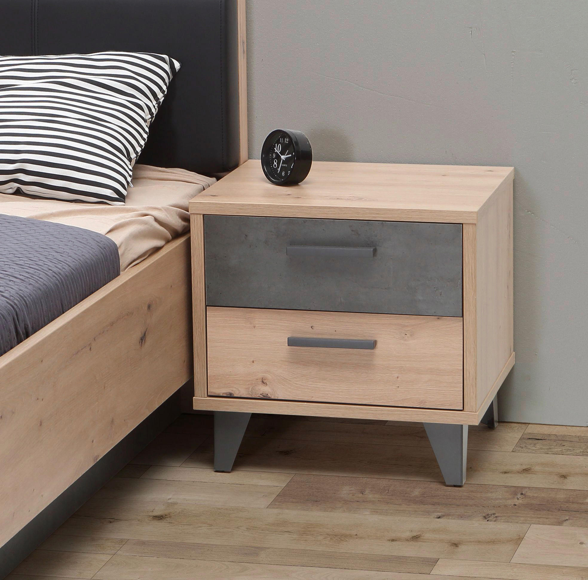 NACHTSCHRANK Dunkelgrau, Eiche Artisan - Dunkelgrau/Eiche Artisan, Design, Kunststoff (49,8/48,5/41,5cm) - Carryhome