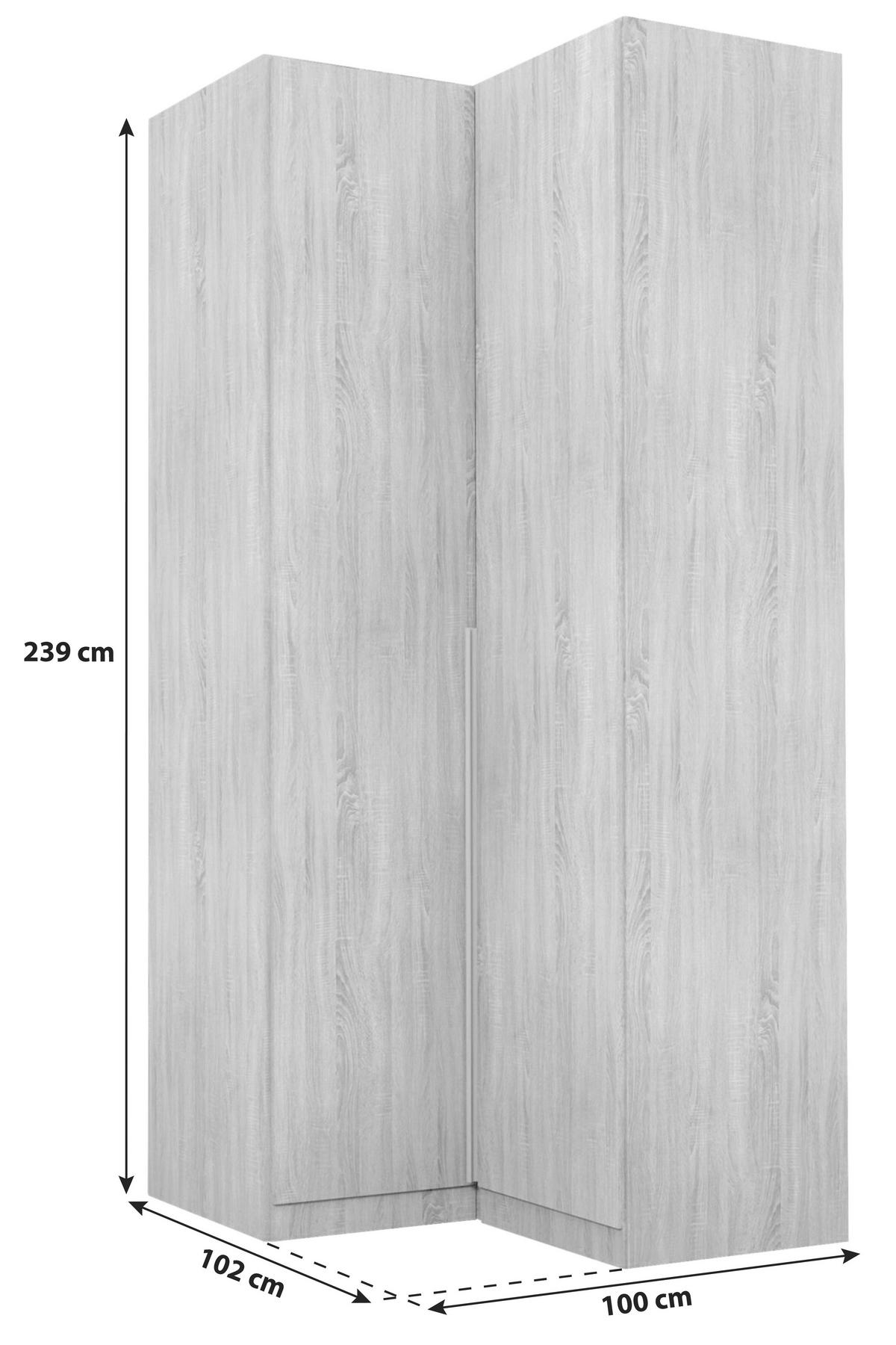 ECKKLEIDERSCHRANK 100/229/102 cm  - Alufarben/Sonoma Eiche, Modern, Holzwerkstoff (100/229/102cm) - Rauch Möbel