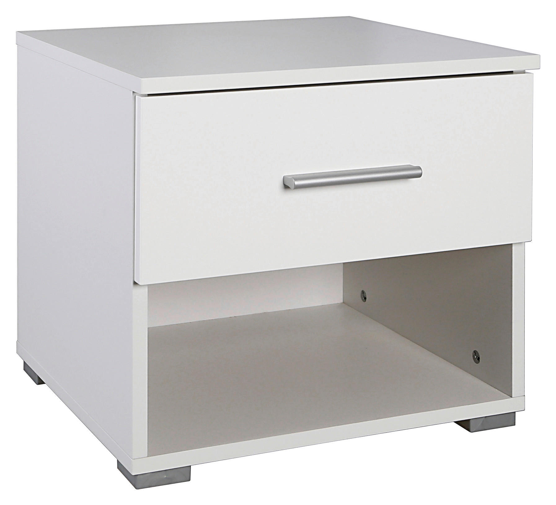 NOČNA OMARICA, bela, visoki sijaj - bela/barve aluminija, Konvencionalno, umetna masa/leseni material (47/43/44cm) - Rauch Möbel