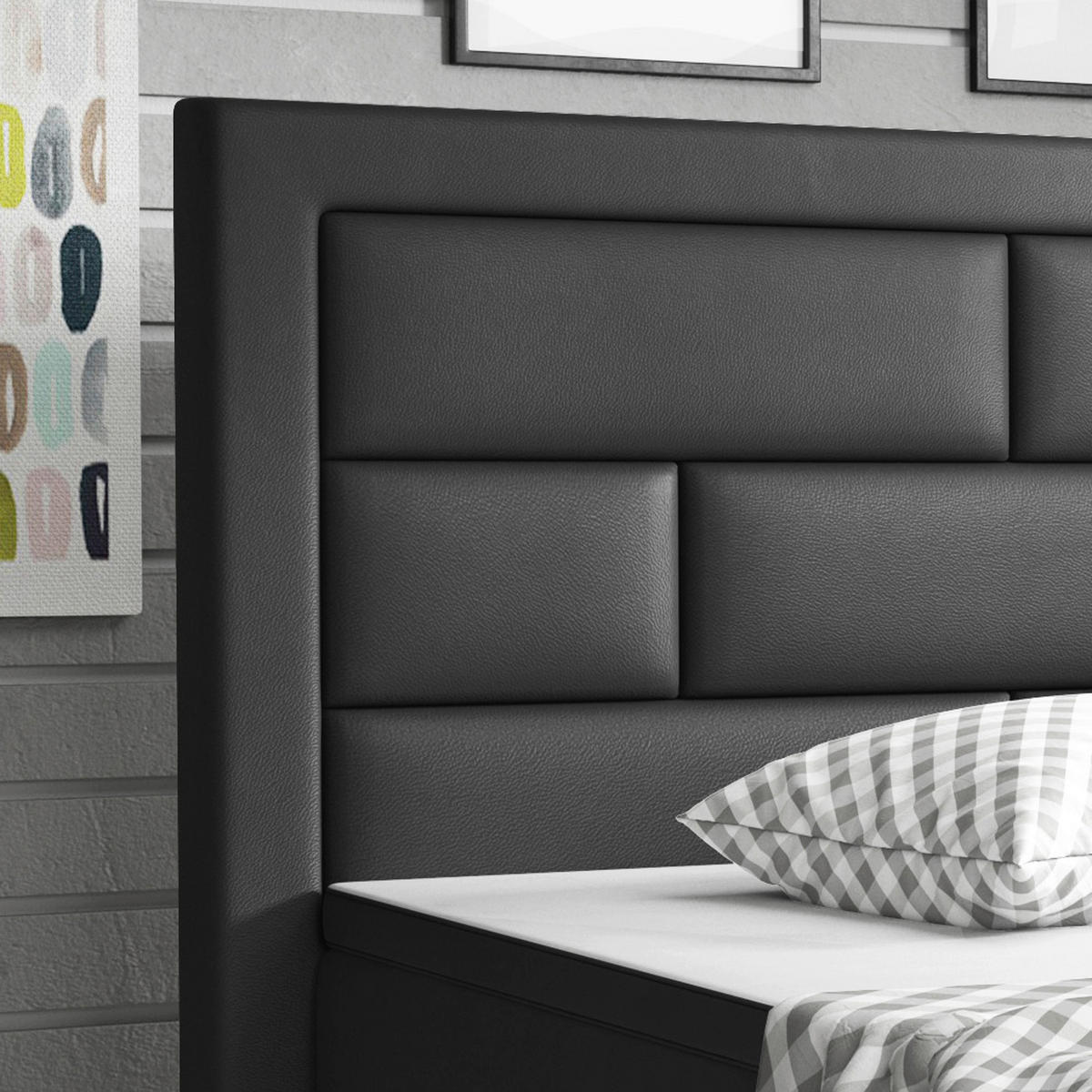 BOXSPRINGBETT 180/200 cm  in Schwarz  - Silberfarben/Schwarz, KONVENTIONELL, Leder/Textil (180/200cm) - MID.YOU