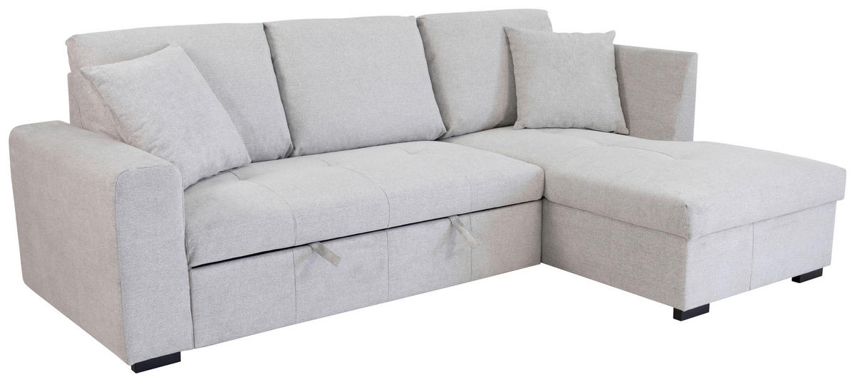 ECKSOFA LUKAS Silberfarben Struktur Zierkissen, Bettkasten  - Silberfarben, Trend, Textil (239/158cm) - P & B