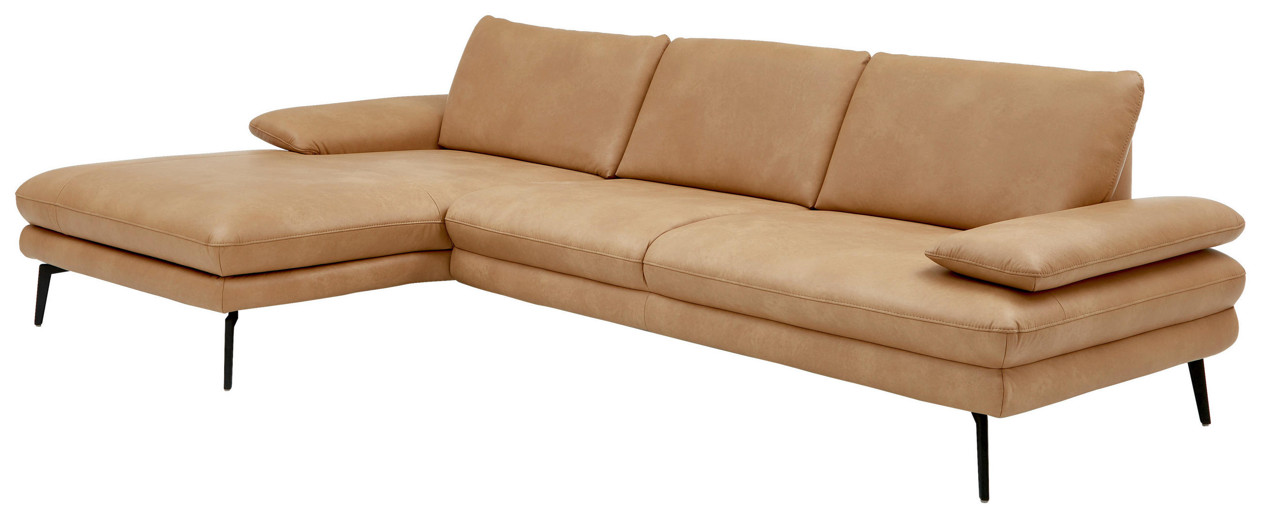 WOHNLANDSCHAFT Honig Echtleder - Schwarz/Honig, Design, Leder/Metall (180/310cm) - Dieter Knoll