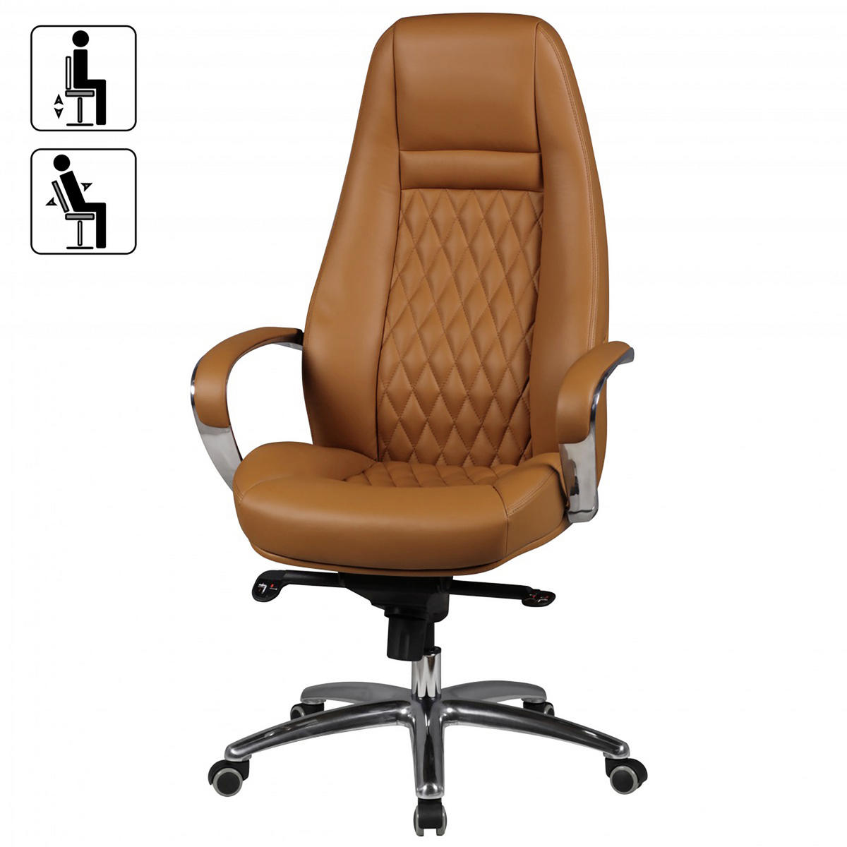 CHEFSESSEL  in Lederlook Hellbraun  - Hellbraun/Alufarben, Modern, Leder/Kunststoff (68/130/68cm) - MID.YOU