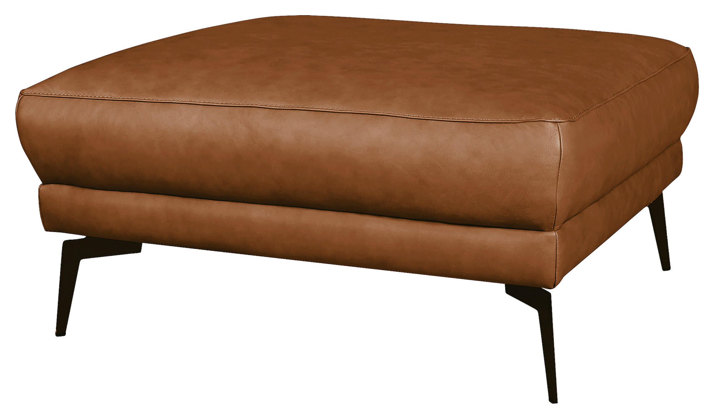 HOCKER in Leder Cognac  - Cognac/Schwarz, Design, Leder/Metall (96/45/80cm) - Livetastic