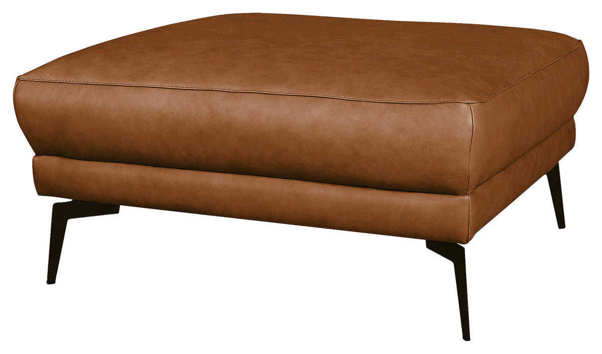 HOCKER in Leder Cognac  - Cognac/Schwarz, Design, Leder/Metall (96/45/80cm) - Livetastic