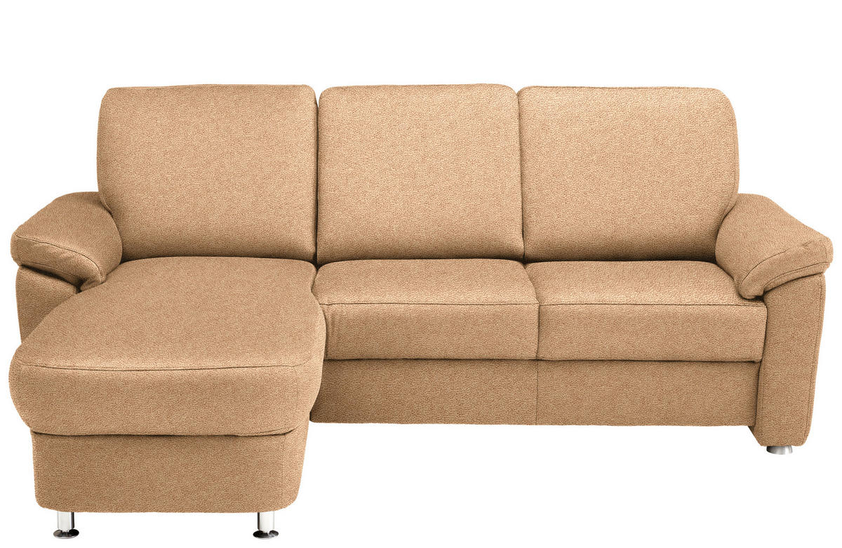 ECKSOFA in Flachgewebe Hellbraun  163/220 cm  - Chromfarben/Hellbraun, KONVENTIONELL, Textil/Metall (163/220cm) - Beldomo System