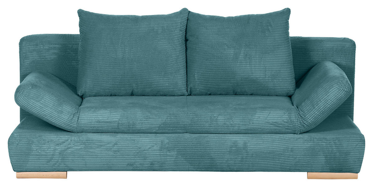 SCHLAFSOFA Cord Türkis  - Türkis/Naturfarben, KONVENTIONELL, Holz/Textil (200/75/92cm) - home24