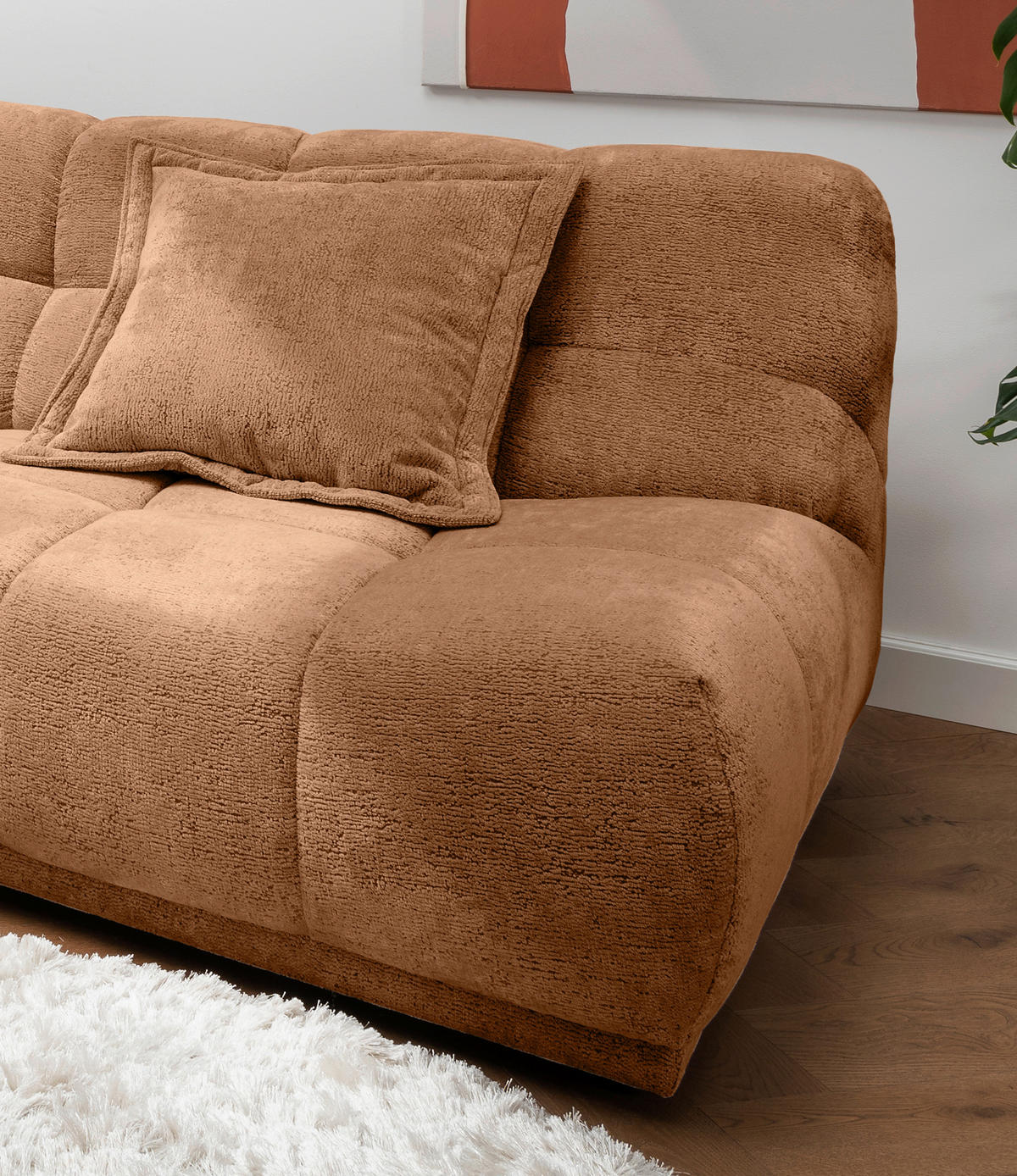 ECKSOFA ITALIA in Chenille Koralle  203/254 cm  - Koralle/Schwarz, MODERN, Kunststoff/Textil (203/254cm) - Livetastic