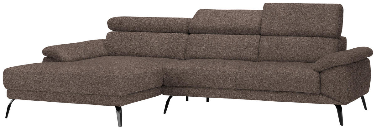 ECKSOFA in Velours Braun  - Schwarz/Braun, Design, Textil/Metall (187/295cm) - Novel