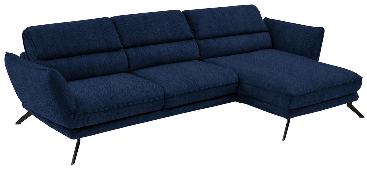 ECKSOFA Velours Royalblau  - Royalblau/Schwarz, Design, Textil/Metall (283/153cm) - Valdera