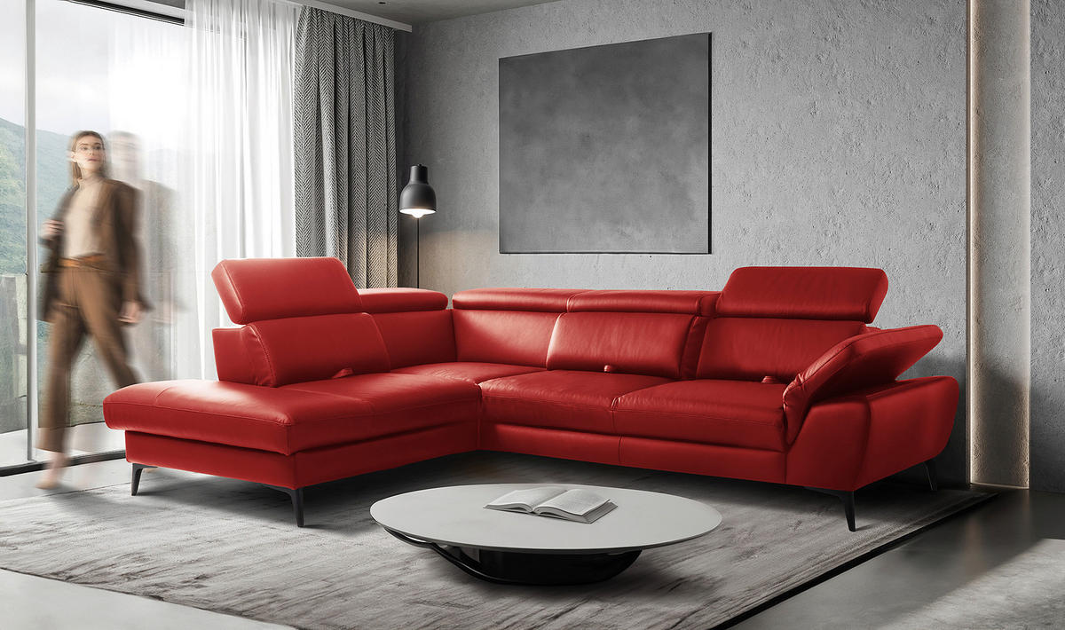 ECKSOFA  in Lederlook Echtleder Rot  220/274 cm  - Rot/Schwarz, Design, Leder/Textil (220/274cm) - Livetastic