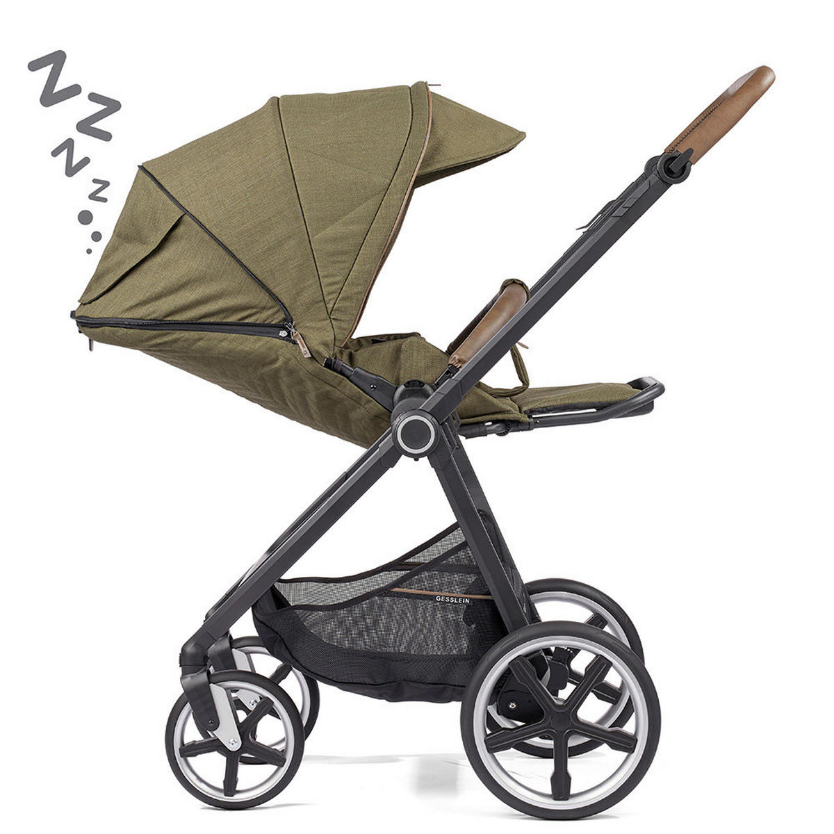 KINDERWAGENSET  Fusion Panorama Lyx Set inkl. Wickeltasche  Moosgrün  - Schwarz/Olivgrün, Basics, Textil/Metall (57/129/100cm) - Gesslein